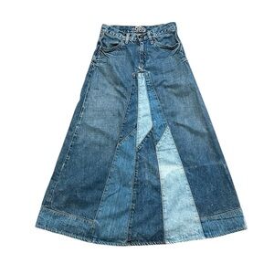 Vintage 1969 Maxi Denim Skirt Patchwork Y2K Western Cowgirl Country Size 26”